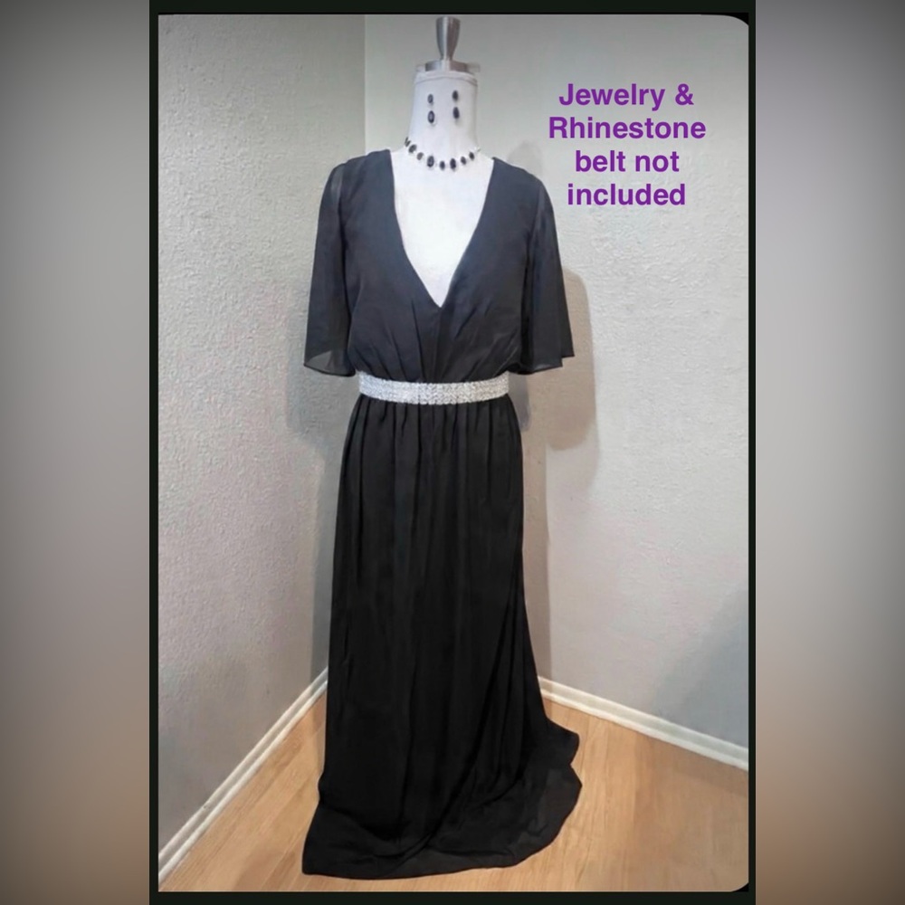 #242 Black V-neck chiffon formal classic evening dress-3X-Size 22/24